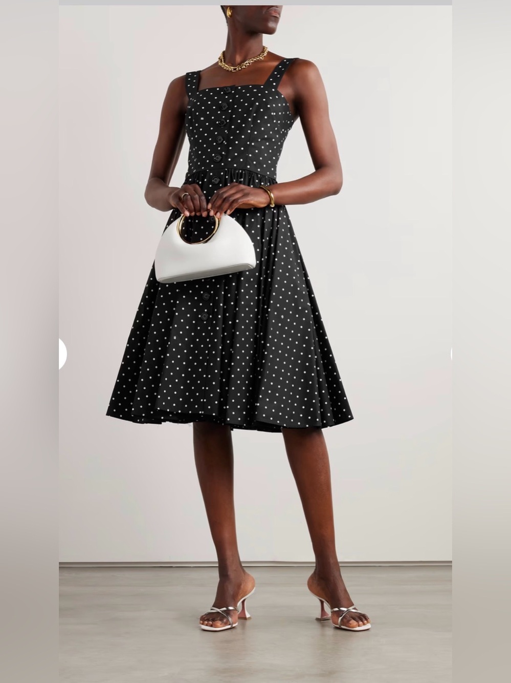 Dolce & Gabbana Polka Dot Cotton Midi Dress Black White Button Front IT 44